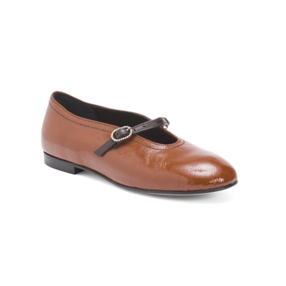 NAPOLEONI Brown Made In Italy Leather Ballerina Flats - Picture 1 of 2
